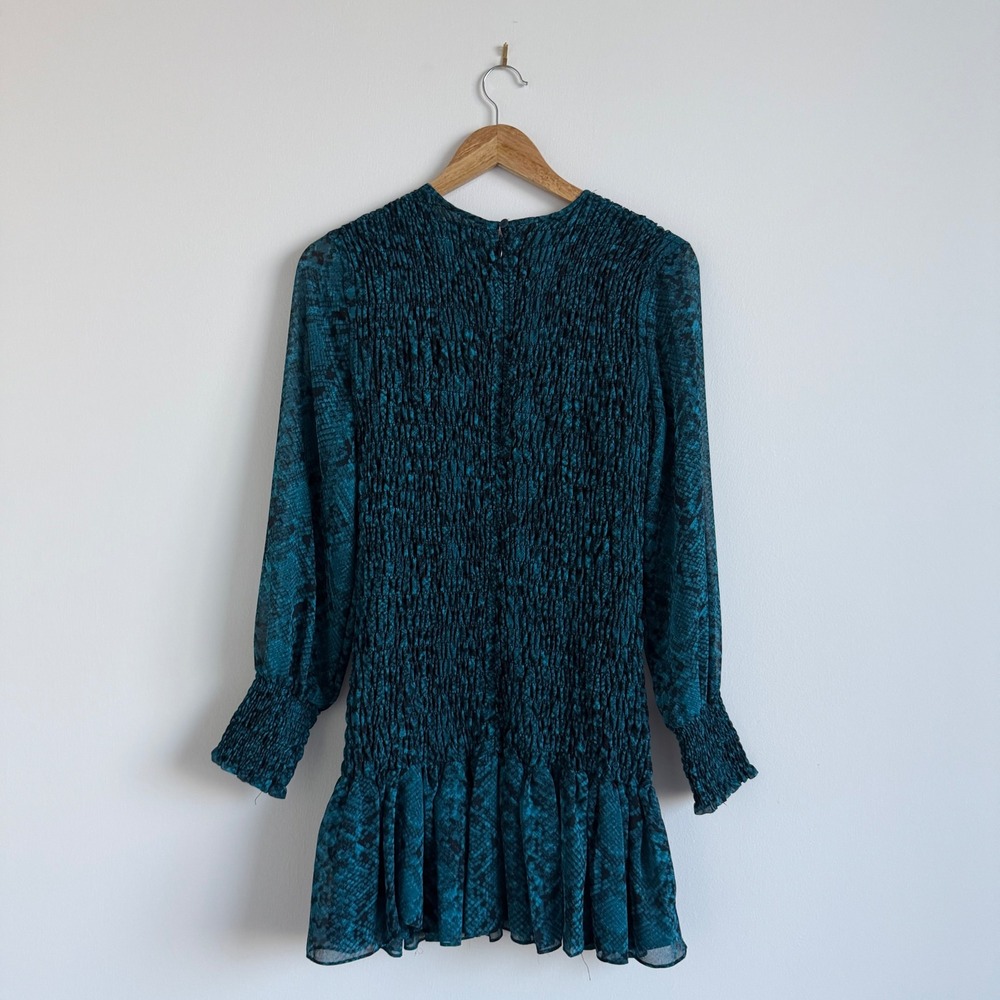 MISA Los Angeles Roisin Dress in Snake Teal Blue Long Sleeve Small NWT $370 - Picture 7 of 10